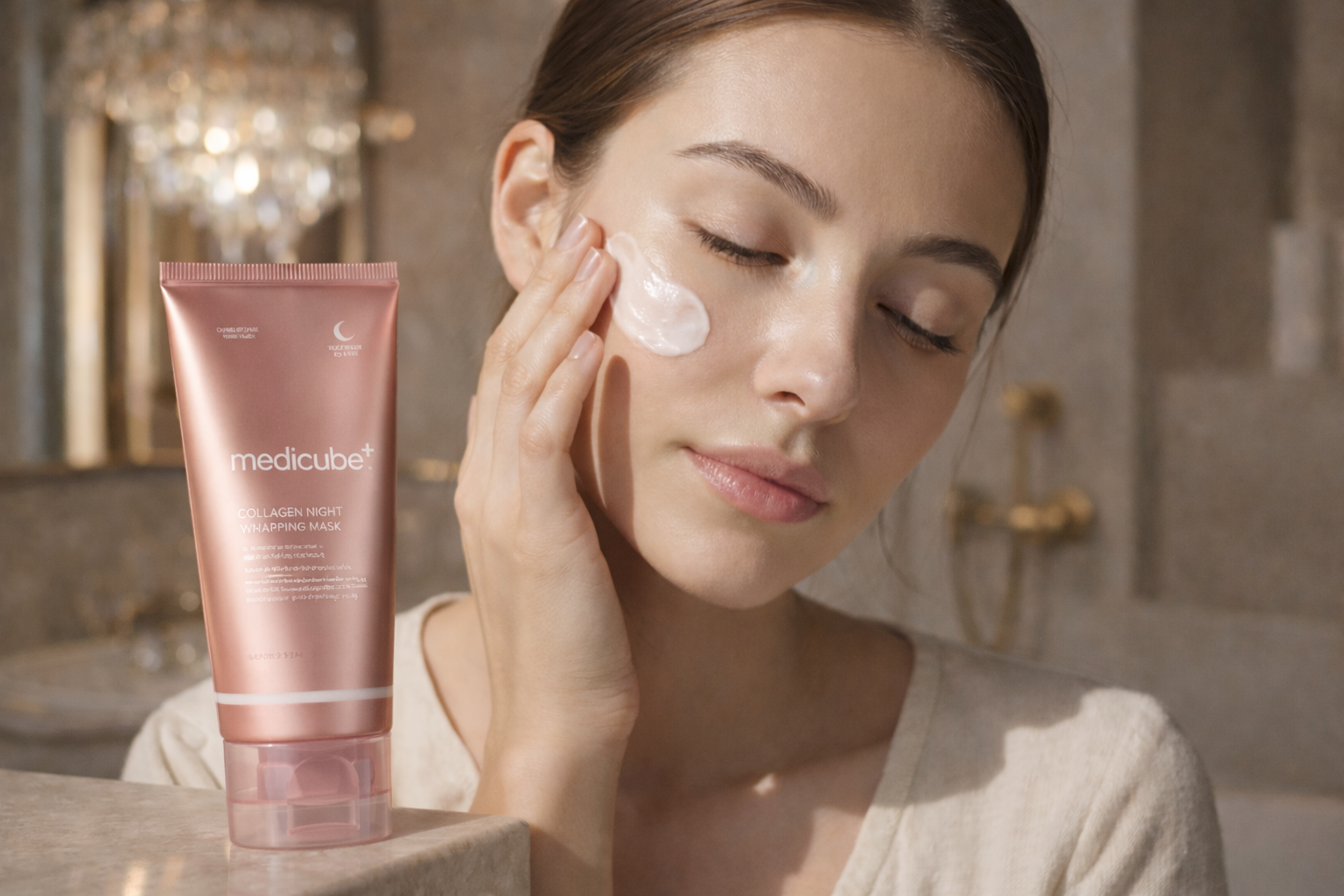 Mulher a utilizar cuidado facial natural