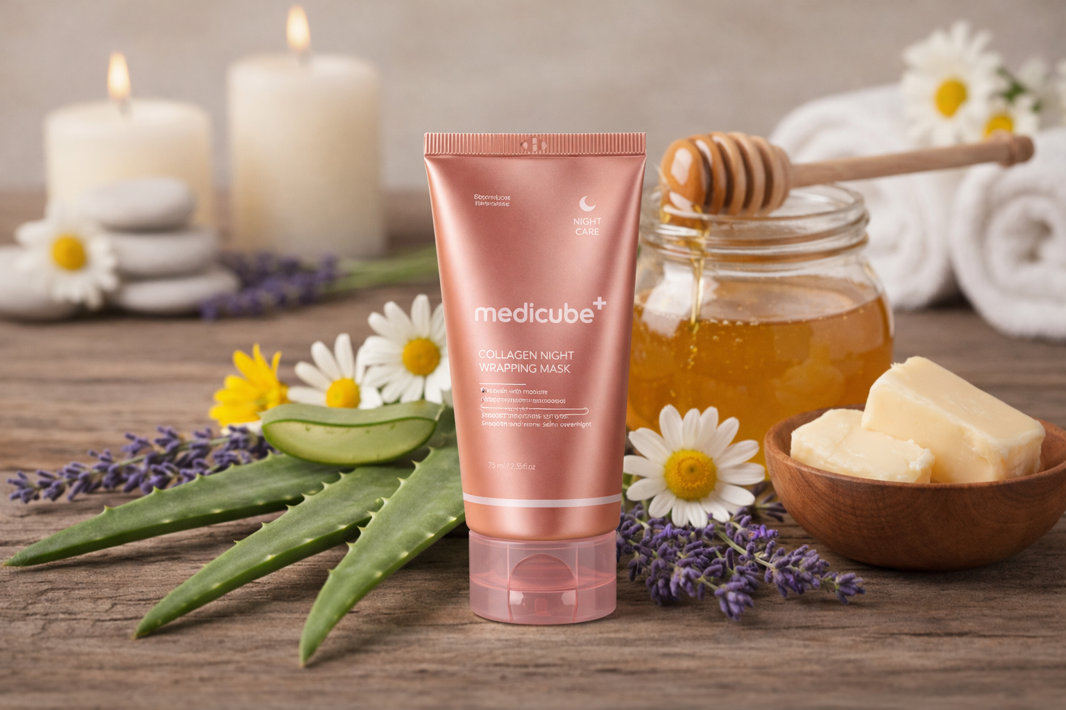 Composição natural - aloé vera, camomila, lavanda, manteiga de karité